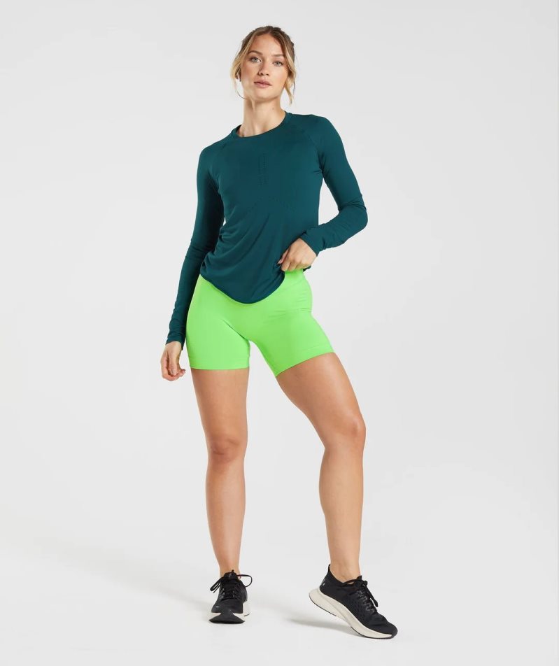 Women's Gymshark Sweat Seamless Long Sleeve Top T-Shirts Turquoise | CA D75860